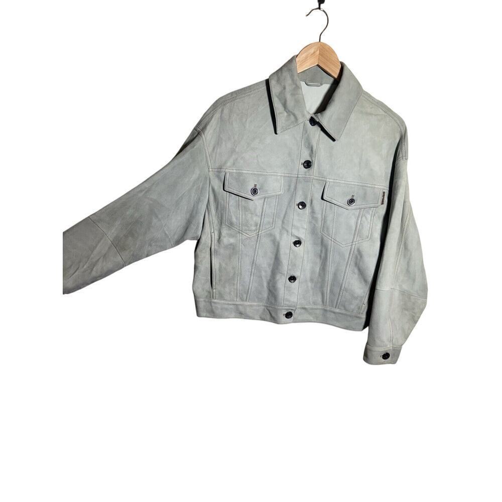 Brunello Cucinelli Mint Green Suede Leather Pocket Jacket Green Women’s Size 40 - Picture 4 of 10
